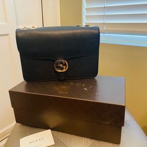 Gucci Med  Black Leather Interlocking GG Crossbody